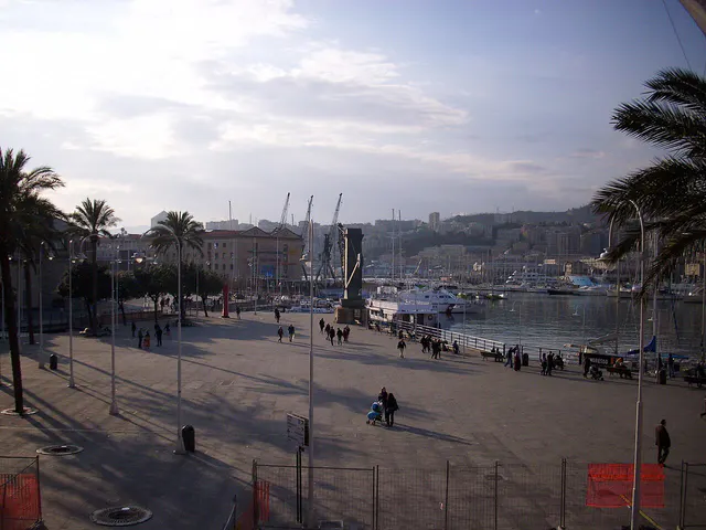 Porto Antico di Genova con le imbarcazioni e la città alle spalle
